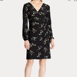 Lauren Ralph Lauren Black Floral Wrap Midi Dress